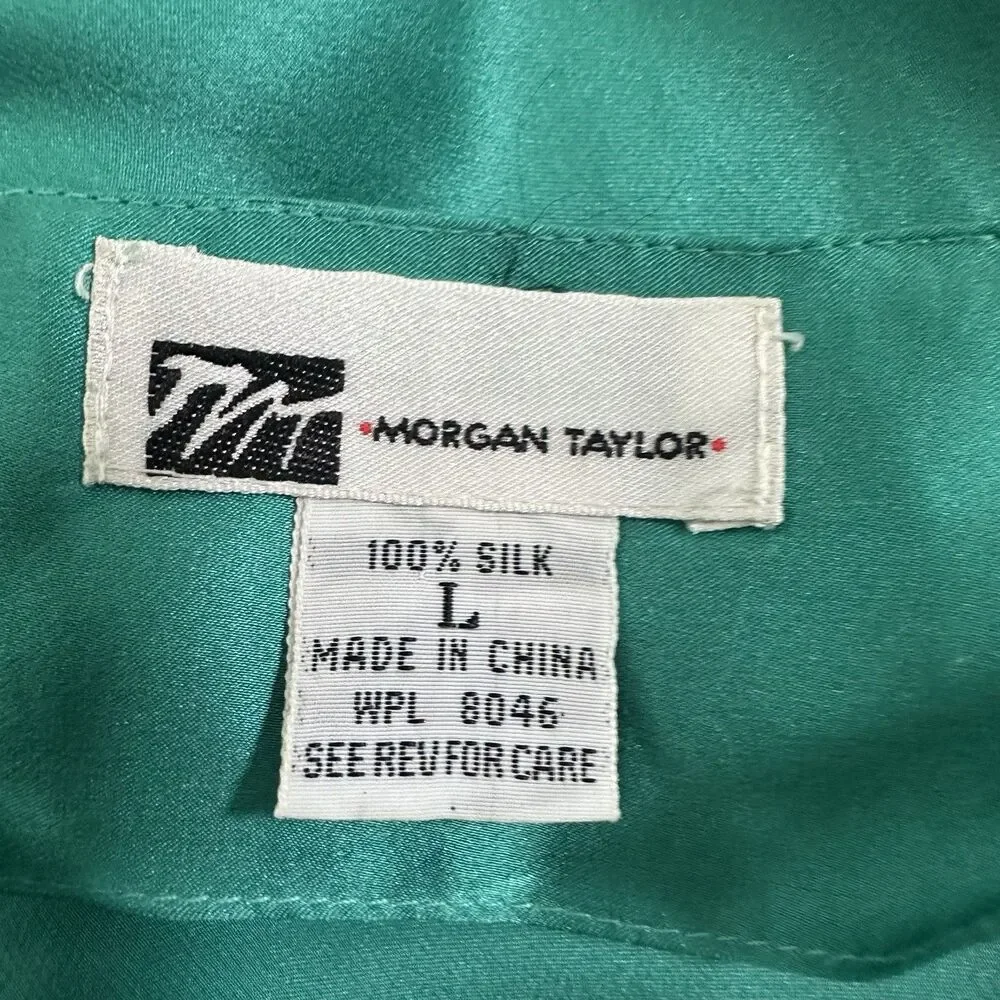 VTG Morgan Taylor Silk Slip Dress Teal Bias Cut 90s Y2K L - Picture 3 of 4
